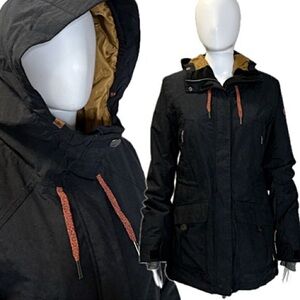 Roxy Womens Tribe DryFlight Jacket Size Small Black Hooded Insulated Ski Parka